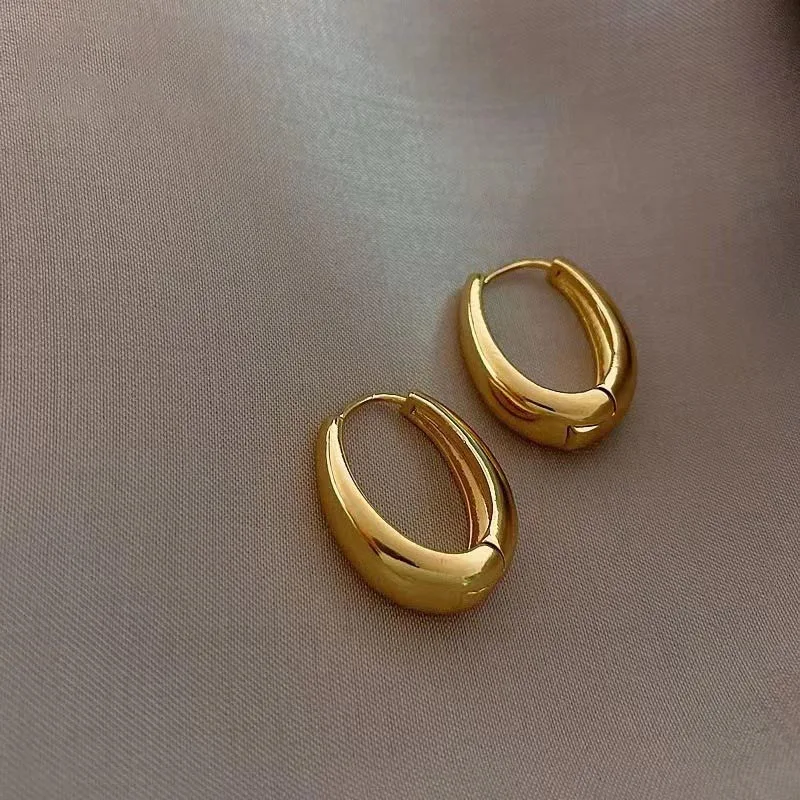 Top Trends: 2022 New Classic Copper Alloy Smooth Metal Hoop Earrings For Woman Fashion Korean Jewelry Temperament Girl's Daily Wear Earrings Shoppable Styles