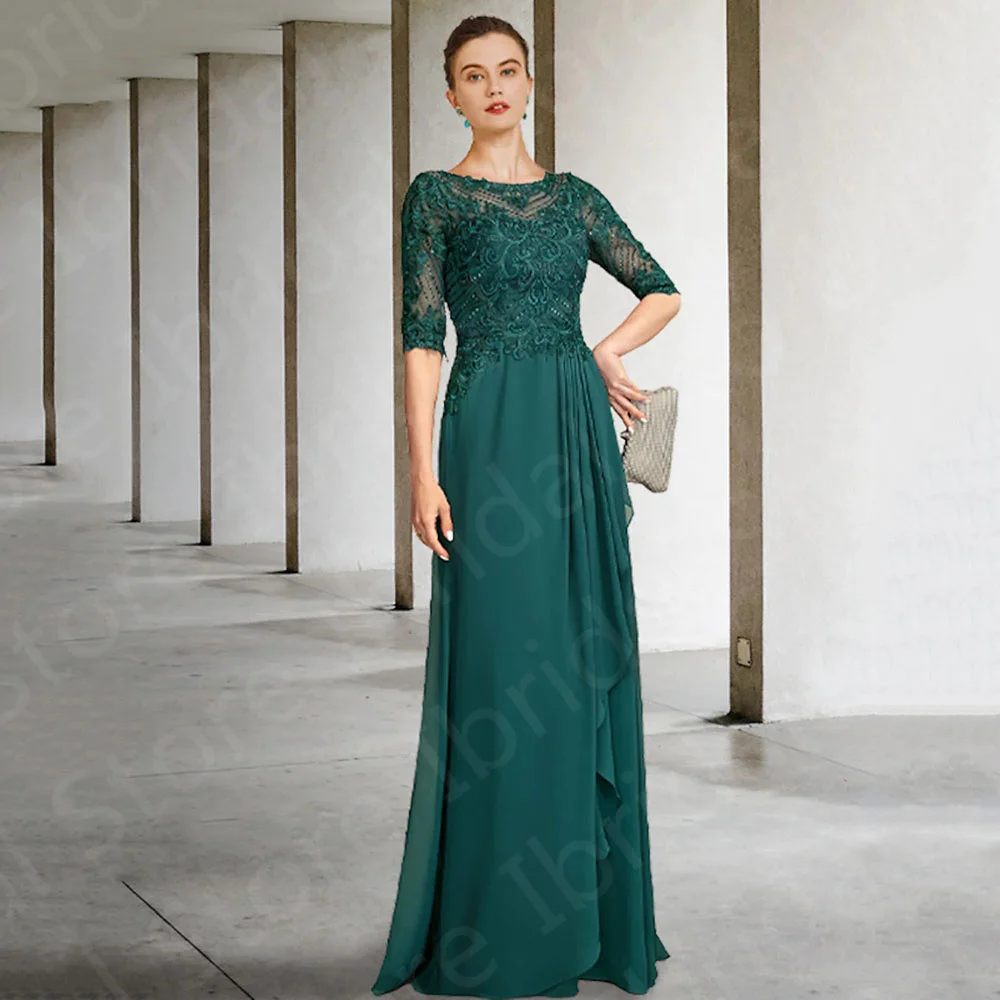 Top Trends: Graceful On Sale Teal Mother Of The Bride Gowns Half Sleeves Lace Dresses Round Neckline Wedding Party Back Out Shoppable Styles