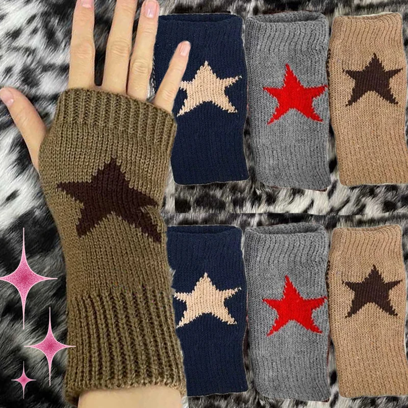 Top Trends: Y2K Star Knitted Woolen Gloves Women Winter Warm Five Pointed Star Half Finger Gloves Students Touchscreen Fingerless Mittens Shoppable Styles