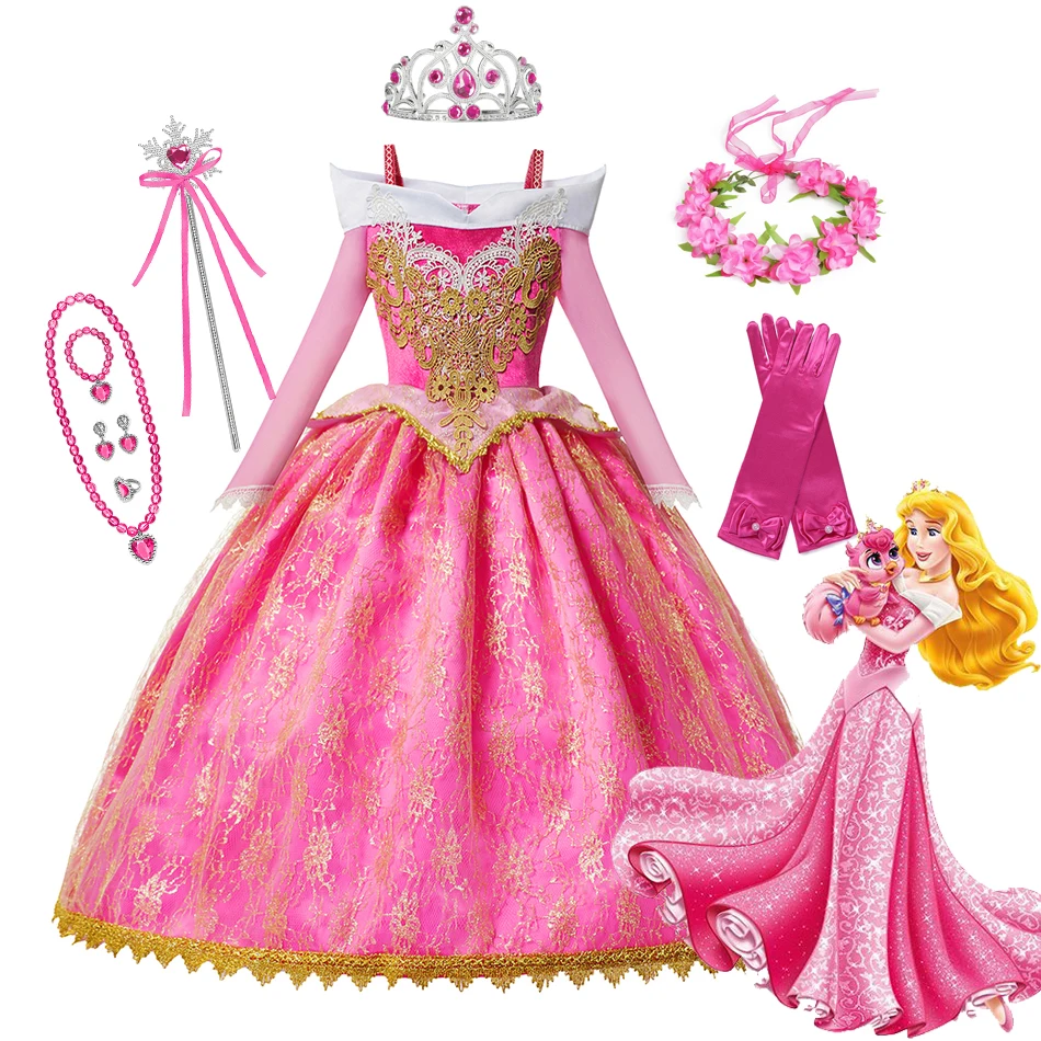 Top Trends: Girls Sleeping Beauty Aurora Cosplay Dress Long Sleeves Off Shoulder Kids Christmas Gift Fancy Party Princess Clothing Shoppable Styles