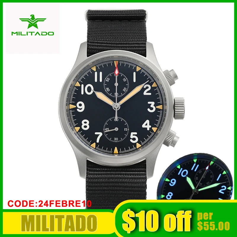 Top Trends: Militado Watch For Man Quartz Chronograph VK61 Chronograph 100M Water Resistant Military Style Vintage Watches BGW9 Luminous Shoppable Styles