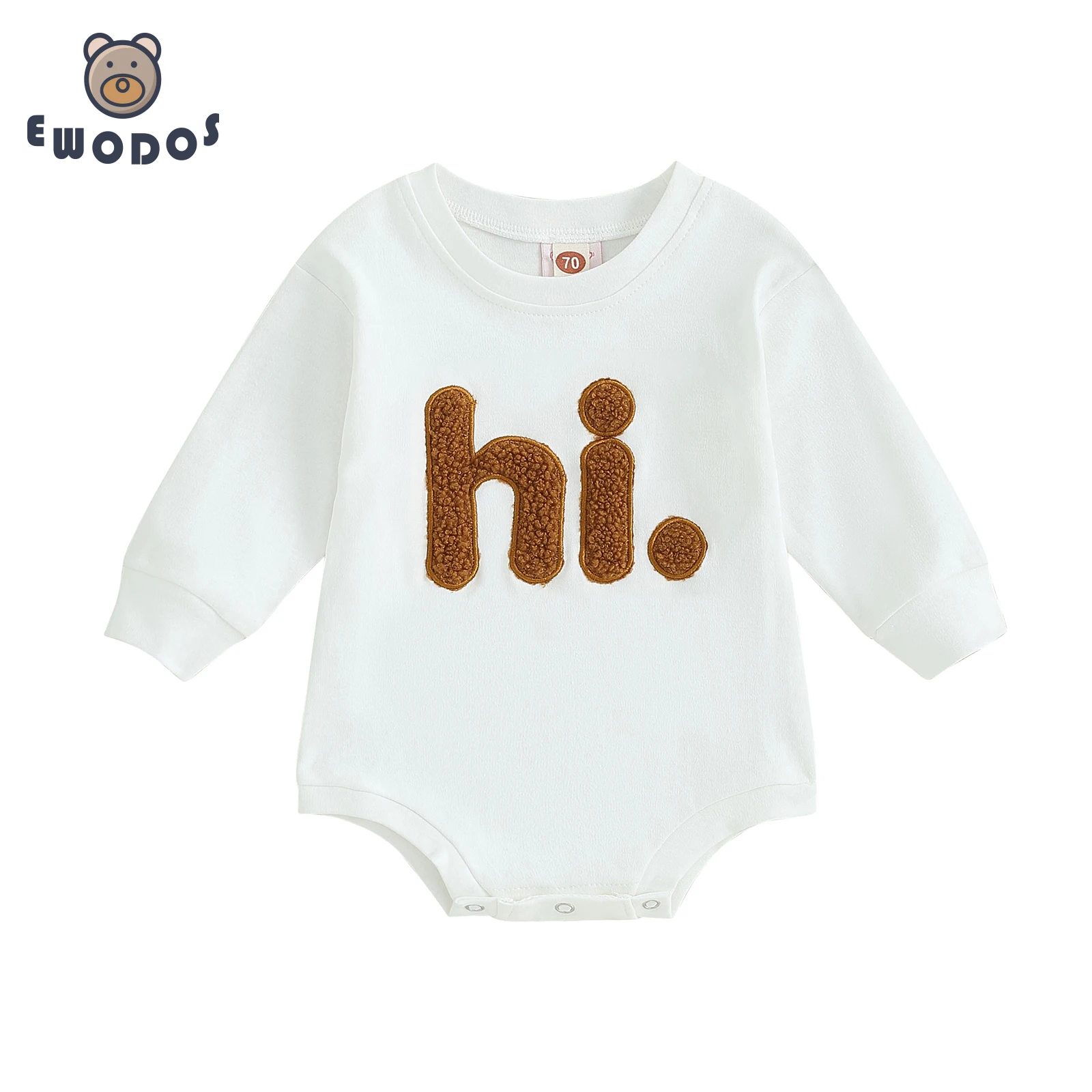 Top Trends: EWODOS Toddler Infant Baby Girls Jumpsuit Outfit Crewneck Bodysuit White Color Long Sleeve Fuzzy Letter Embroidery Playsuits Shoppable Styles