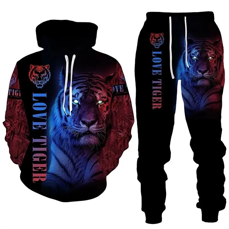 Top Trends: 2023 New Autumn Men's Animal Tiger Hooded Sweatshirt Printed Men Sportswear Pants Two-piece Set Autumn Fashion Men Clothing Set Shoppable Styles - Image 6