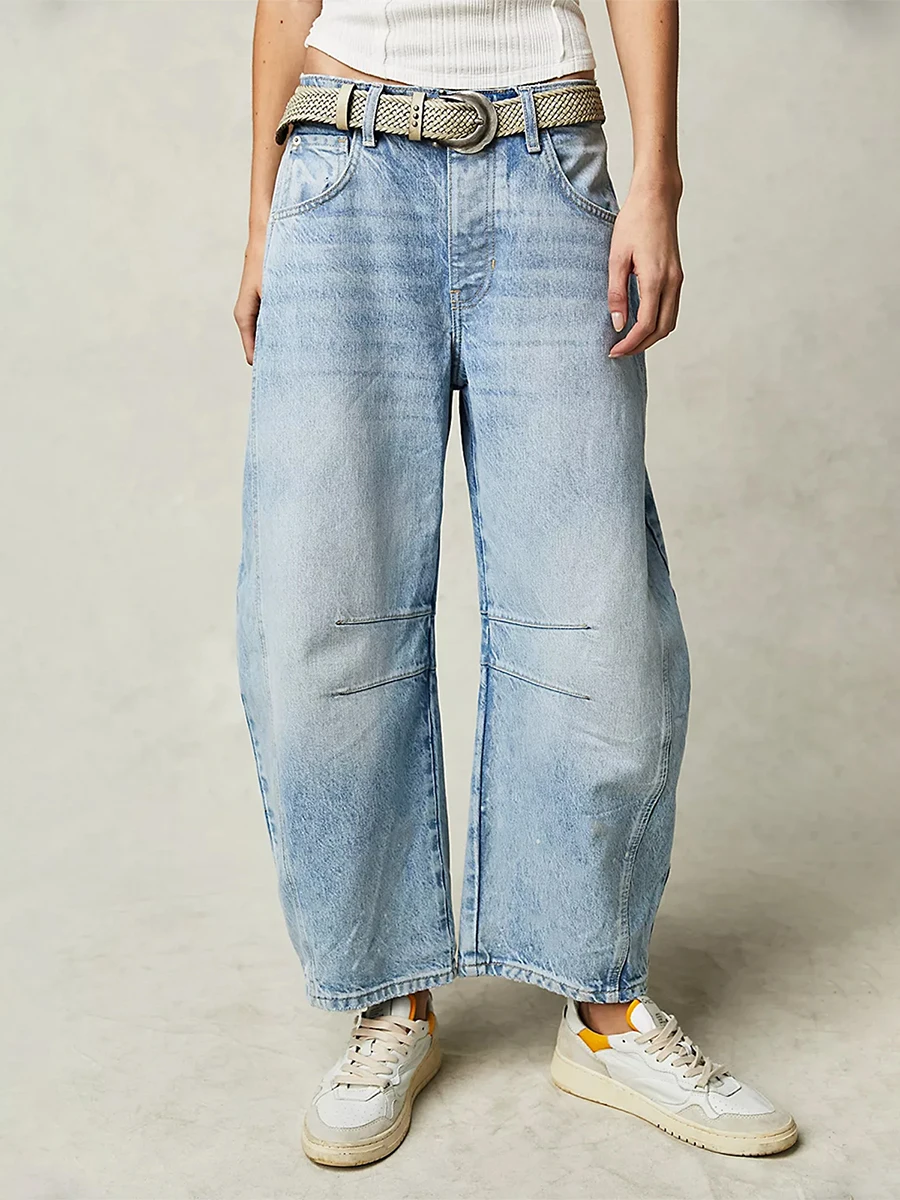 Top Trends: Women Casual Baggy Mid Waist Jeans Wide Leg Loose Boyfriend Denim Pants Straight Leg Cropped Barrel Jeans Y2k Clothes Shoppable Styles