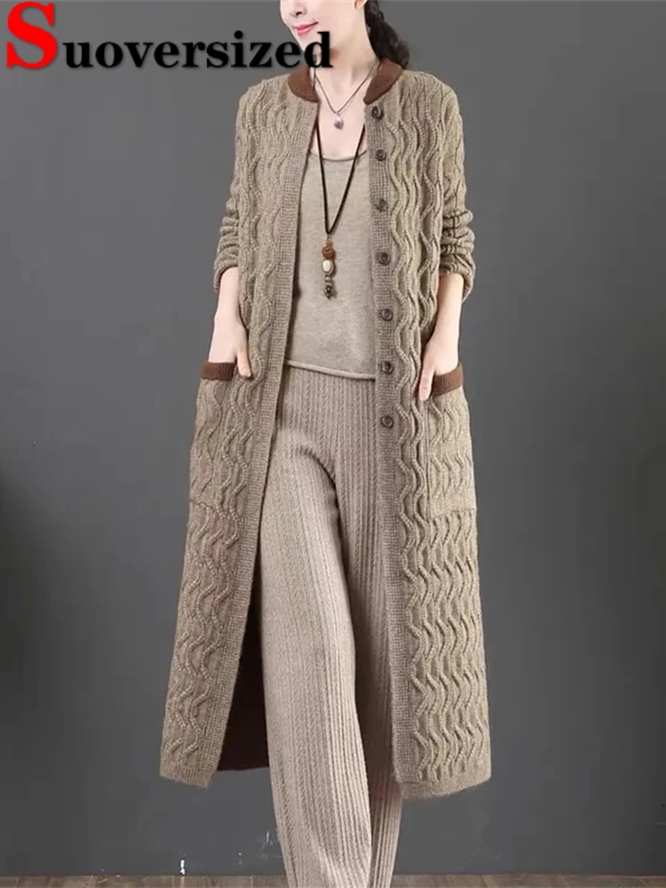 Top Trends: Vintage Thick Knitwears Long Cardigan Loose Plus Size 4xl Elegant Sweaters Spring Fall Casual Knitted Coat Fashion Korean Jacket Shoppable Styles