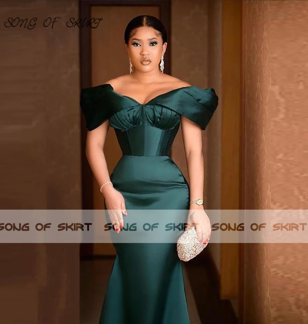 Top Trends: Green Evening Party Dresses Sexy Off Shoulder Ruffled Mermaid Long Robe Femme African Plus Size Pleated Wedding Formal Gown Shoppable Styles - Image 4