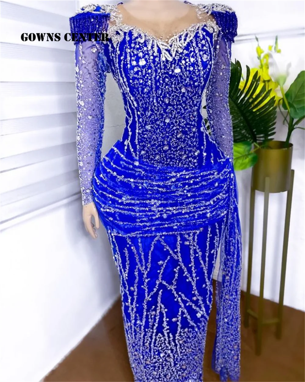 Top Trends: Royal Blue Aso Ebi Evening Dresses Long Sleeve Luxury Beaded Tassels African Mermaid Formal Gown Elegant Dress For Wedding Party Shoppable Styles