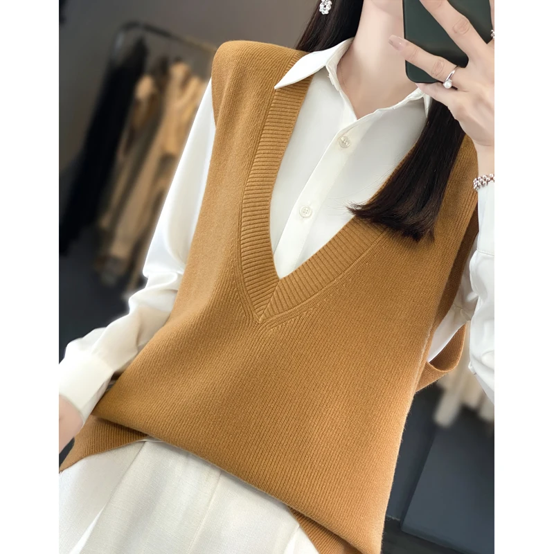 Top Trends: Spring And Autumn Knitting Pullover Vest Women Loose Korean College Sleeveless Sweater With V-neck Casual Pullover Sweater Vest Shoppable Styles