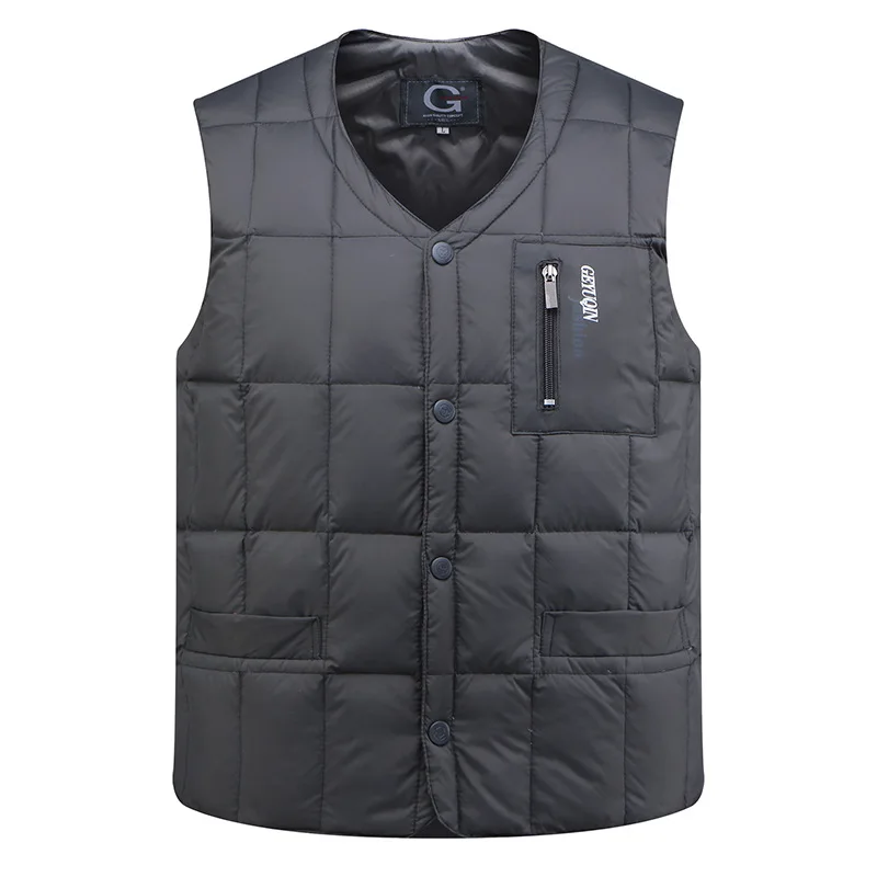 Top Trends: White Duck Down Jacket Vest Men 2022 Winter Warm Sleeveless V-neck Button Down Lightweight Waistcoat Fashion Casual Male Vest Shoppable Styles