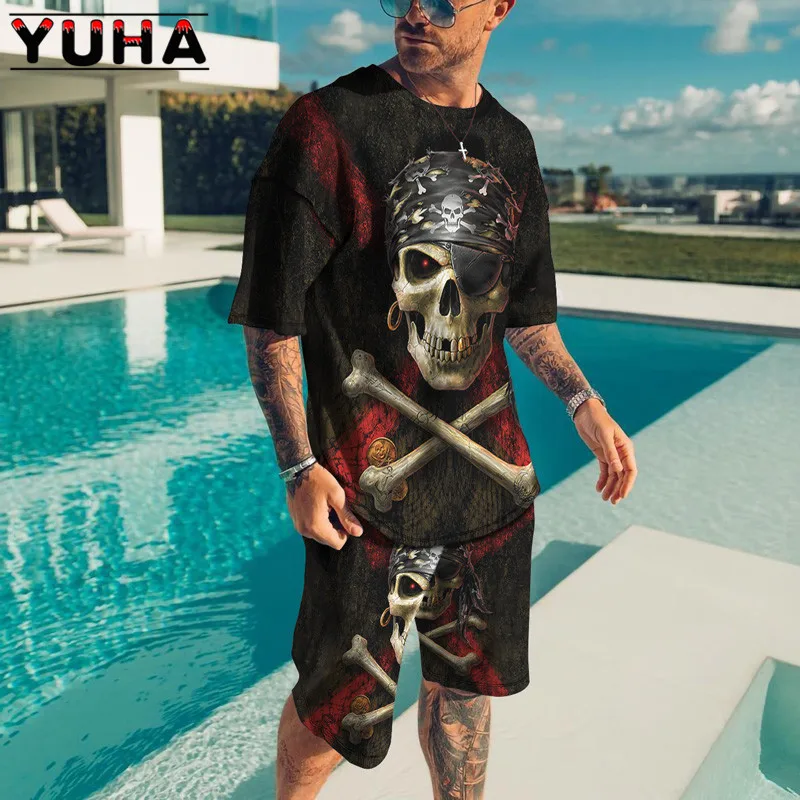 Top Trends: YUHA, Summer Men's Clothing T Shirt Sets 3D Terrible Skeleton Print Casual Shorts Tracksuit Male 2 Piece Suit Newest Short Sleev Shoppable Styles - Image 3