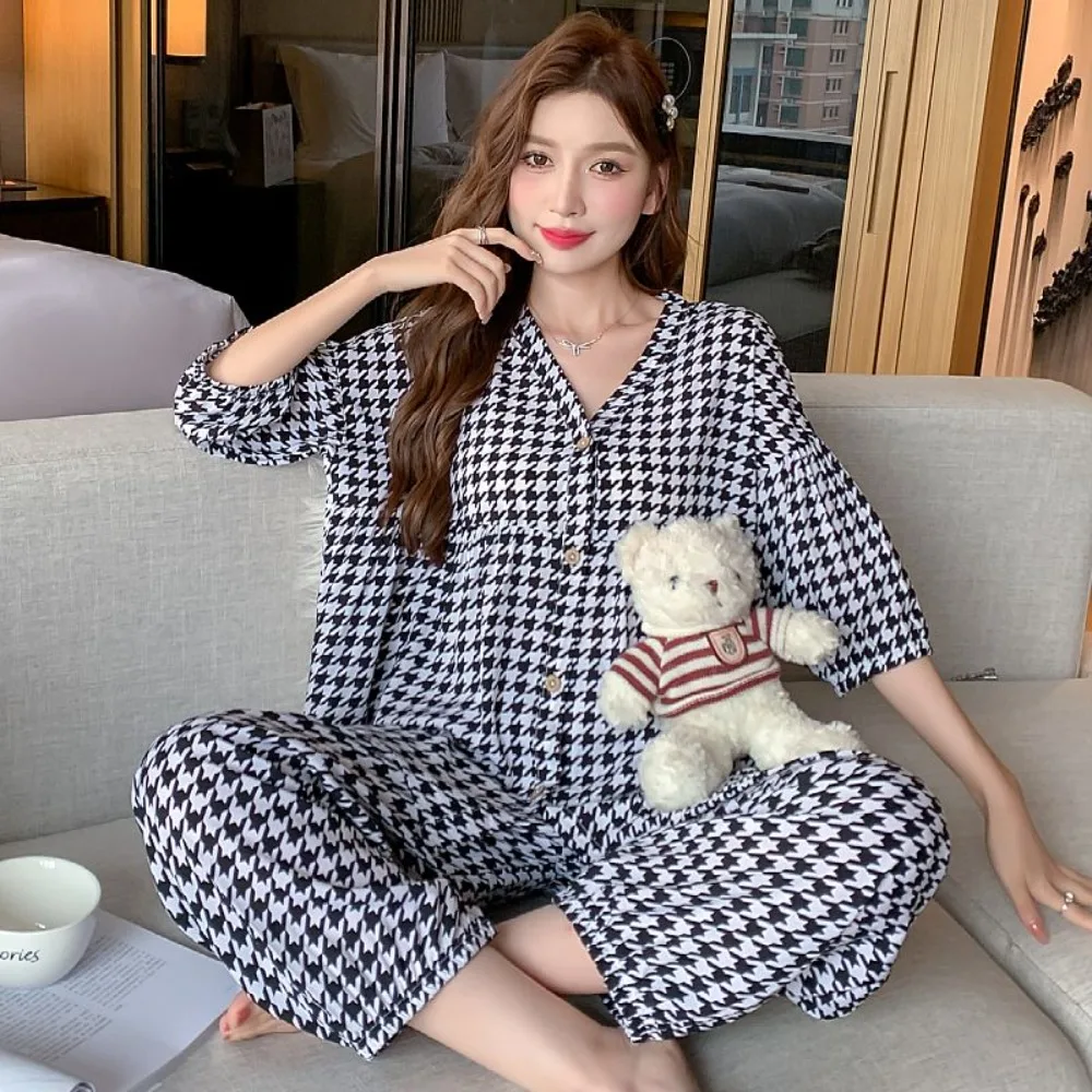 Top Trends: 2023 New Cotton Silk Summer Pajamas Suit Plus Size Loose Ladies Home Clothes Two-piece Casual Style Thin Shoppable Styles