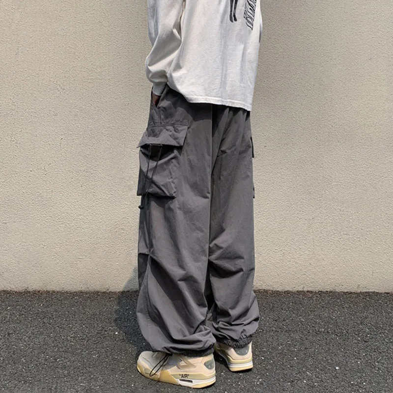 Top Trends: Men's Summer Streetwear Elastic Waist Y2K Baggy Cargo Pants Trousers Hip Hop Loose Women Wide Leg Pants Male Korean Shoppable Styles - Image 3