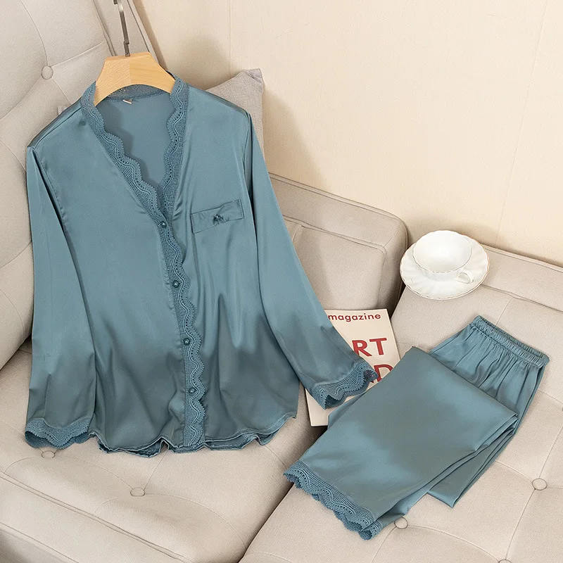 Top Trends: Casual Pajamas Set Satin Sexy Women 2 Piece Sleepwear Silky Pyjamas Loungewear Solid Nightwear Spring New Bathrobe Shirt&amp;Pants Shoppable Styles