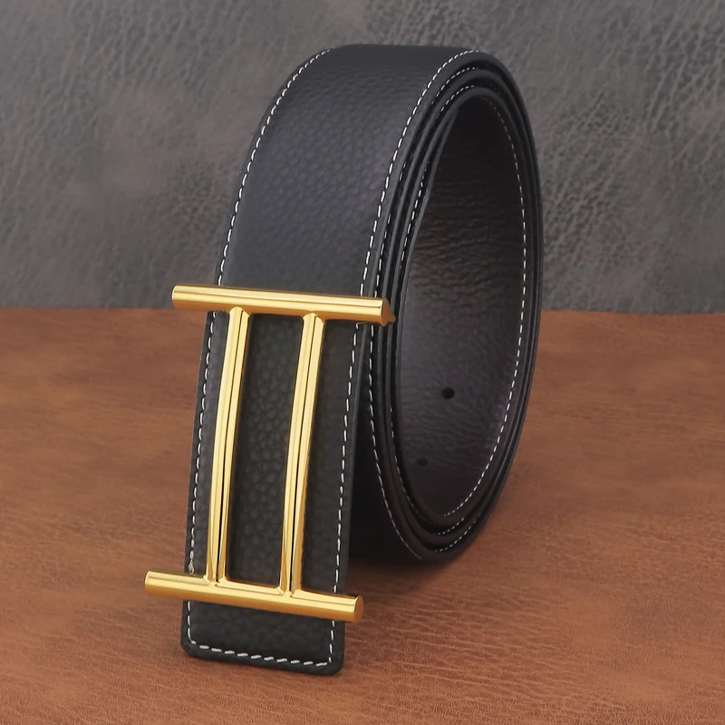 Top Trends: High Quality 3.8cm Wide Copper Slide Buckle Belt Men's Designer Full Grain Leather Luxury Black Belt Brand Fashion Shoppable Styles - Image 6