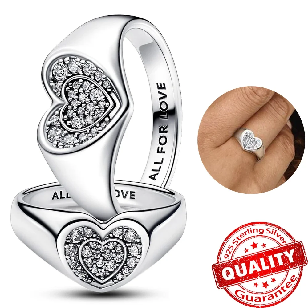 Top Trends: Original Radiant Heart Pavé Signet Ring 925 Sterling Silver Couple Rings For Girls Diy Party Fine Jewelry Shoppable Styles