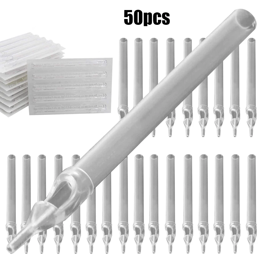 Top Trends: 50PCS Clearly Long Tattoo Tips White Disposable Plastic Long Tattoo Tips Nozzle Tube For Tattoo Machine Needles Supply Shoppable Styles