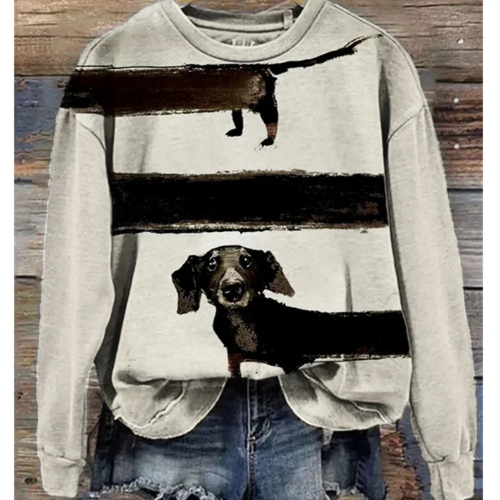 Top Trends: Vintage Women Sweater Long Sleeve Tops Dog Graphic Clothing Oversized O Neck Pullover Autumn Winter Apparel For Women Sweatshirt Shoppable Styles