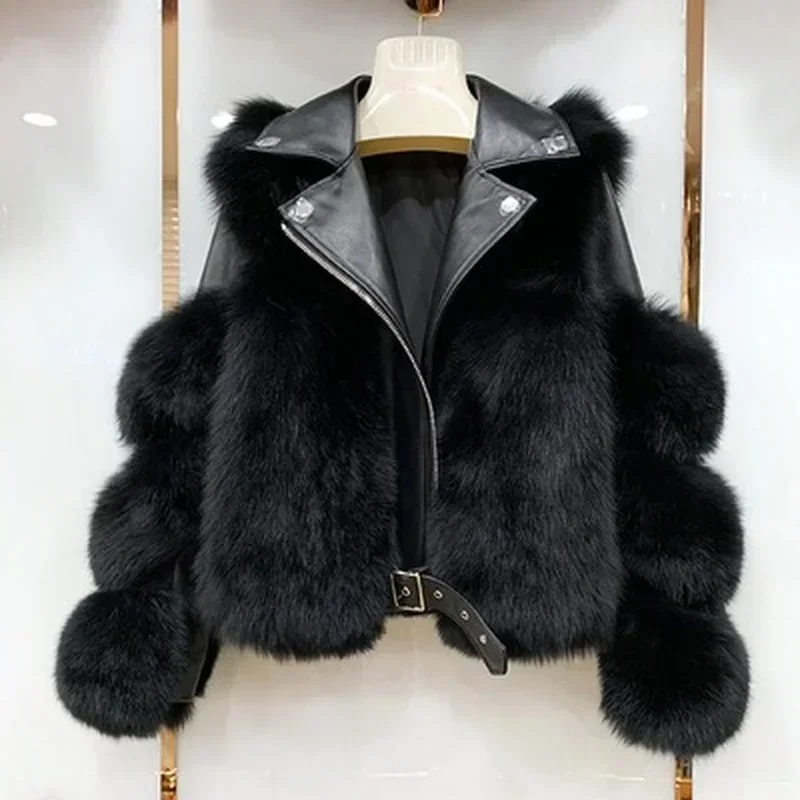 Top Trends: Fashionable Warm Short Fox Fur Coat And Sheepskin Leather Full Fox Fur Motorcycle Jacket Luxury Women's 2022 Winter New Shoppable Styles