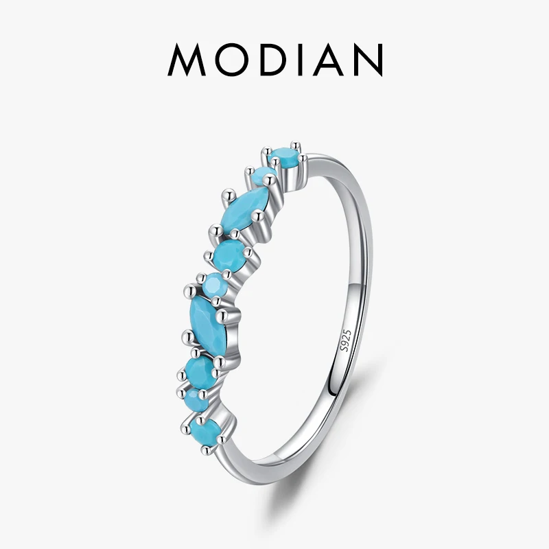 Top Trends: Modian Vintage 925 Sterling Silver Elegant Turquoise Trendy Female Ring For Women Party Stackable Fine Jewely Birthday Gifts Shoppable Styles