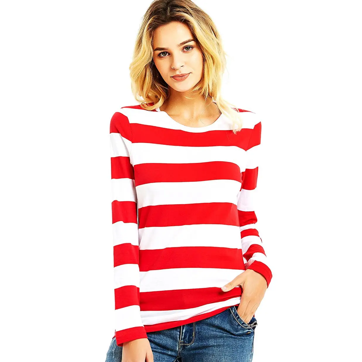 Top Trends: Red White Striped T Shirt For Women Round Neck Long Sleeve Tees For Women Colorful Stripes Summer Casual Autumn Shoppable Styles