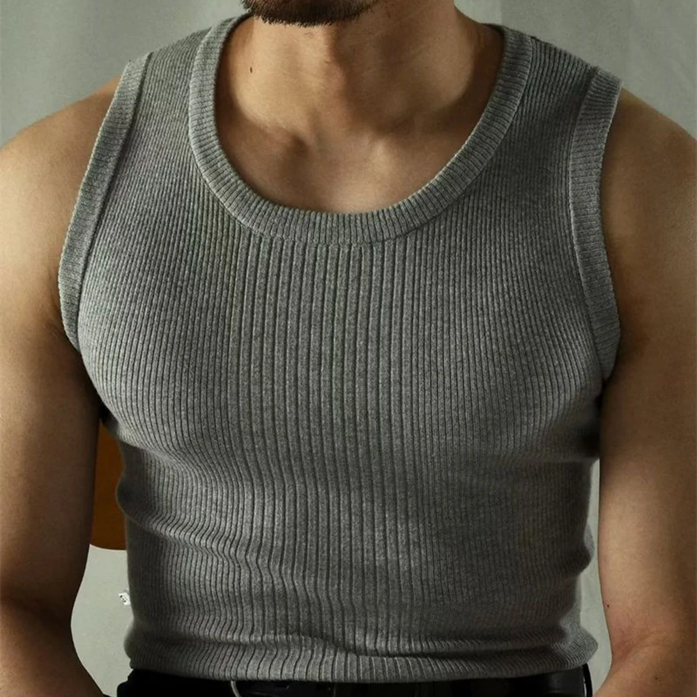 Top Trends: Men Streetwear Casual Solid Color Knitted Vest Sports Gym Bottoming Shirt Autumn Essential Ribbed Tank Top Slim Sleeveless Tees Shoppable Styles