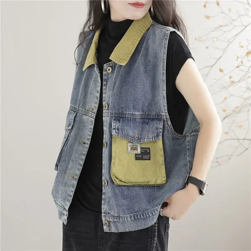 Top Trends: New Y2k Women Denim Vest Retro Sleeveless Cardigan Jacket Tops Korean Fashion Loose Coats Waistcoat Shoppable Styles