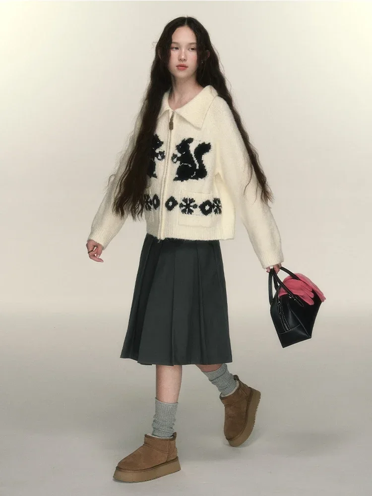 Top Trends: ADAgirl Kawaii Squirrel Graphic Women Cardigan Oversized Sweater Zipper Long Sleeve Knitwear Cutecore Christmas Winter Clothes Shoppable Styles - Image 5