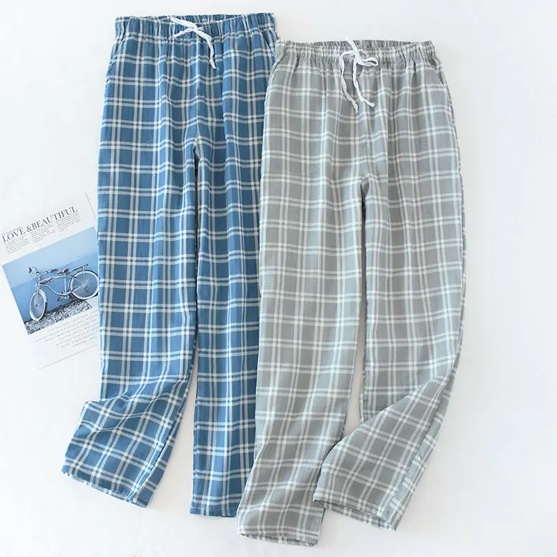 Top Trends: Men&#039;s Cotton Gauze Trousers Plaid Knitted Sleep Pants Woman Pajamas Pants Bottoms Sleepwear Short For Couples Pijama Hombre Shoppable Styles