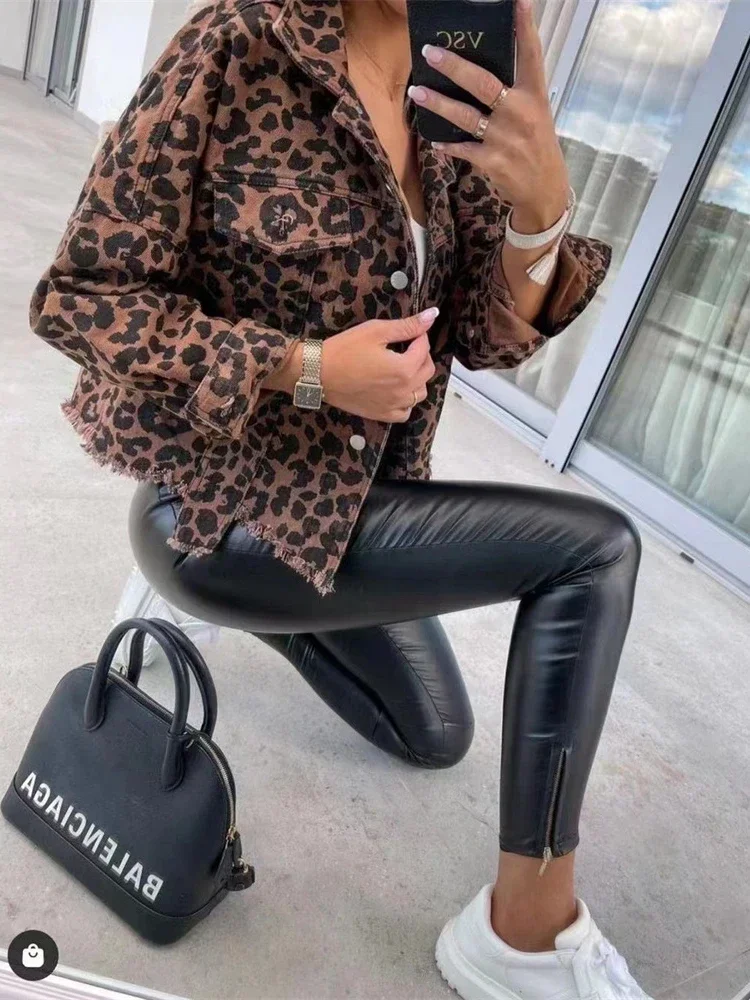 Top Trends: Vintage Jackets For Women 2024 New Leopard Demin Jacket Trendy Loose Long Sleeve Slim Winter Jacket Women Boyfriend Coats Shoppable Styles - Image 6