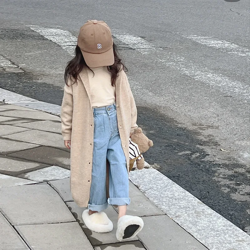 Top Trends: Children Clothing 2022 Spring Autumn Girl Knitting Cardigan New Fashionable Korean Style Loose Slimming Medium Long Sweater Coat Shoppable Styles