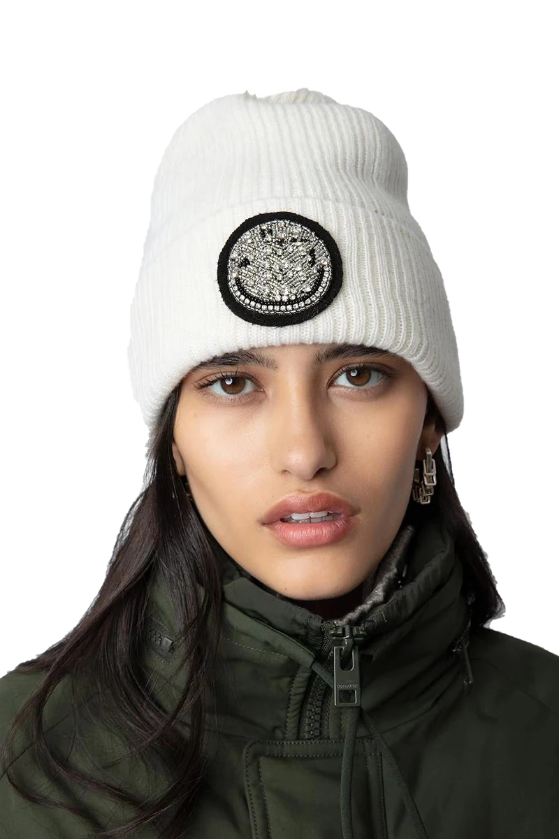 Top Trends: Cross-border Z@THOMSY Women's Autumn And Winter Mini Knit Balaclavas With Cashmere Wool, Smiley Face With Diamond Slogans, Shoppable Styles