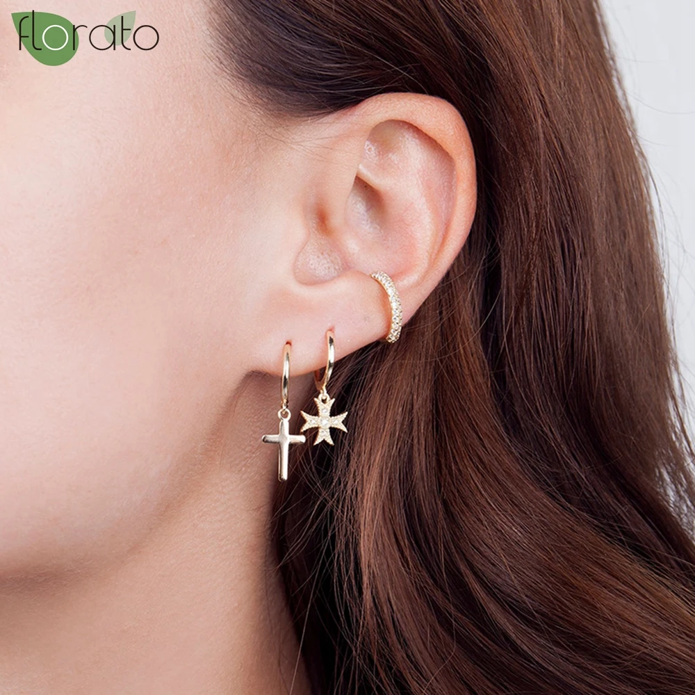 Top Trends: 925 Sterling Silver Needle Fashion Cross Pendant Hoop Earrings Vintage Gold Women's Earrings Party Premium Women's Jewelry Gifts Shoppable Styles - Image 2