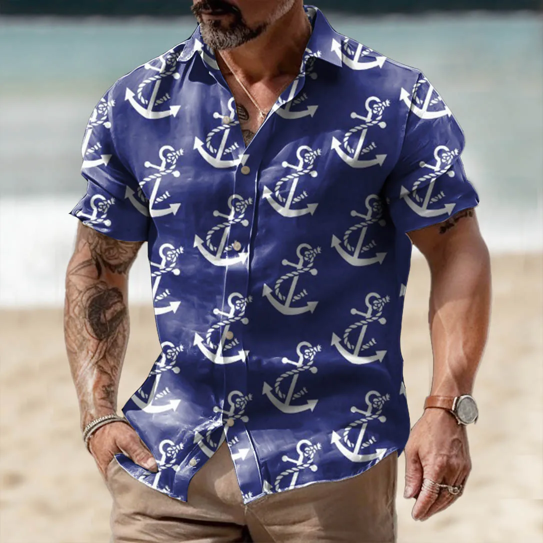 Top Trends: 2023 Hawaiian Shirts For Men 3d Anchor Print Beach Holiday Short Sleeve Summer Oversized Tops Tees Shirts Male Blouse 5xl Camisa Shoppable Styles