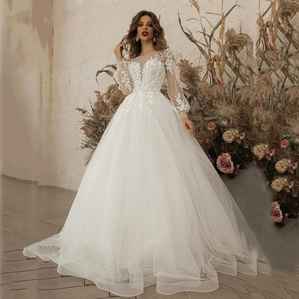 Top Trends: BOHO Vintage Wedding Dresses For Women Lace-Up Puff Sleeve Bridal Gowns A-Line Vestidos De Novia Appliques Illusion Bride Dress Shoppable Styles