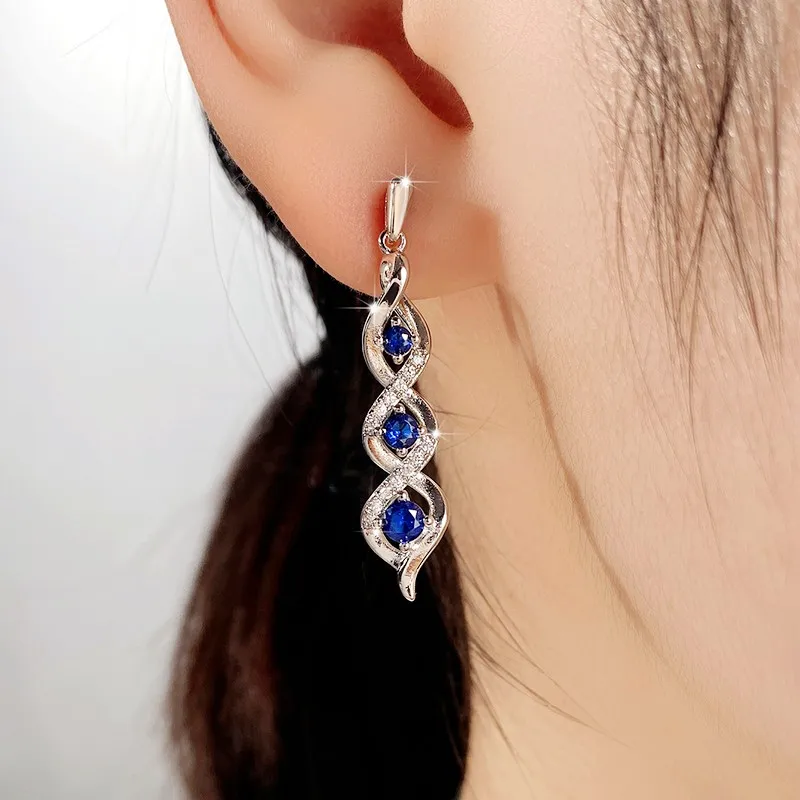 Top Trends: Blue Cubic Zirconia Dangle Earrings For Women Temperament Engagement Wedding Accessories Anniversary Gift Fashion Jewelry Shoppable Styles - Image 6