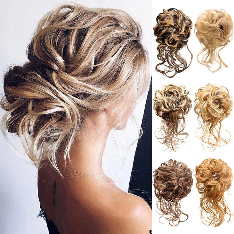 Top Trends: MANWEI Synthetic Curly Scrunchie Chignon With Rubber Ban Hair Ring Wrap Around On Hair Tail Messy Bun Ponytails Extension Shoppable Styles