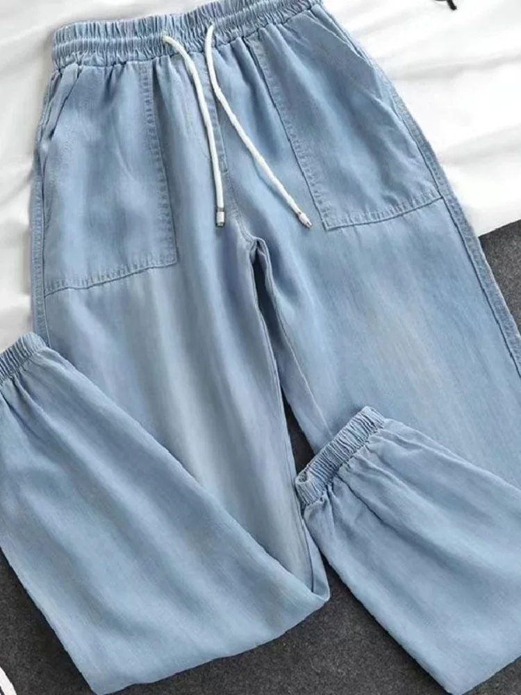 Top Trends: Women Pants Summer New 2023 LOOSE Lace-up Thin High Elastic Woman Jeans Oversize Trousers Soft Cool Female Casual Denim Pants Shoppable Styles - Image 2