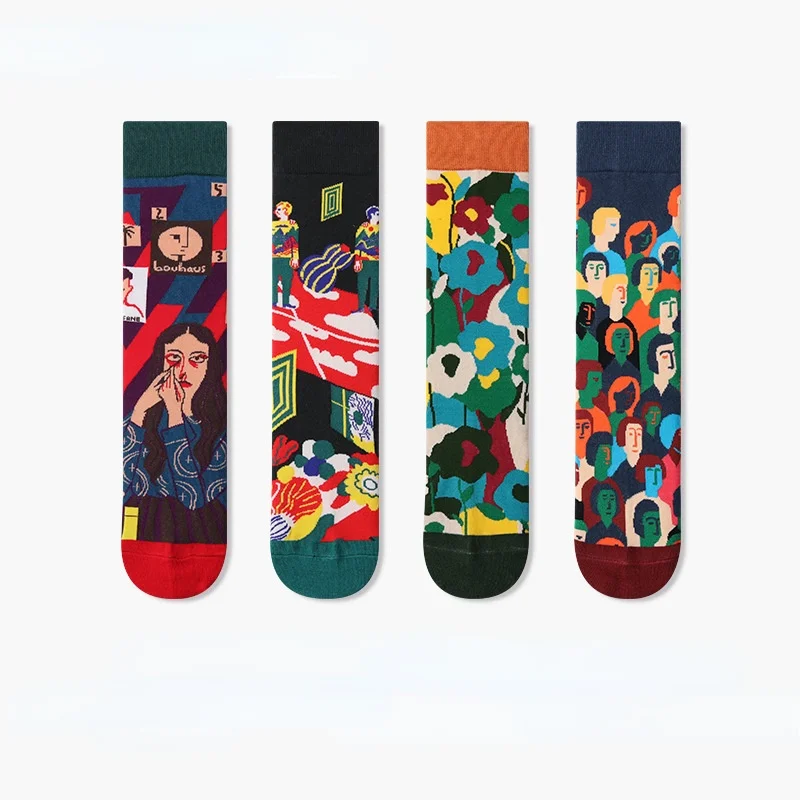 Top Trends: Autumn And Winter New Style French Head Couple Mid-tube Jacquard Cartoon Socks, Personality Trendy Women&#039;s Socks Shoppable Styles