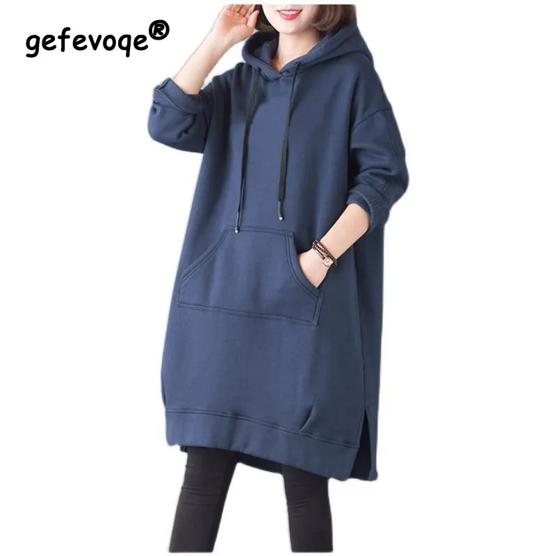 Top Trends: 2023 Autumn And Winter Women&#039;s Large Medium Long Plush Thickened Relaxed Comfortable Versatile Sweater Hooded Split Coat Shoppable Styles