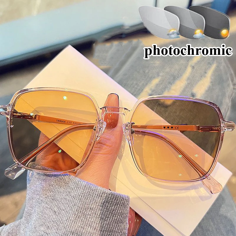 Top Trends: Photochromic Myopia Glasses Women Men Computer Oversized Square Frame Clear Near Sight Eyeglasses Finished Minus Glasses Diopter Shoppable Styles