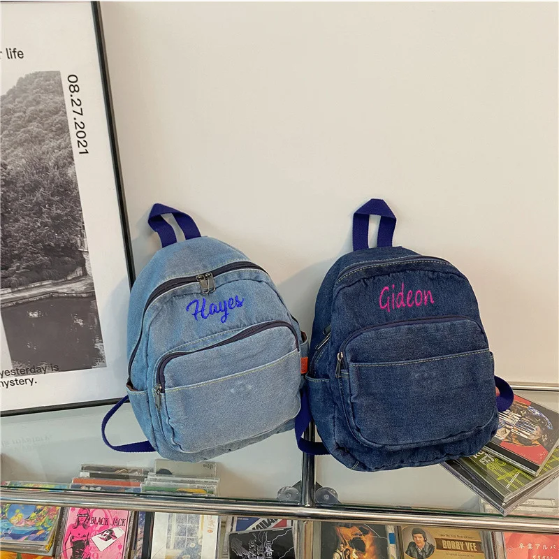 Top Trends: Personalized Denim Canvas Backpack Women's Leisure Backpack Customized Name College Student Travel Bag Shoppable Styles