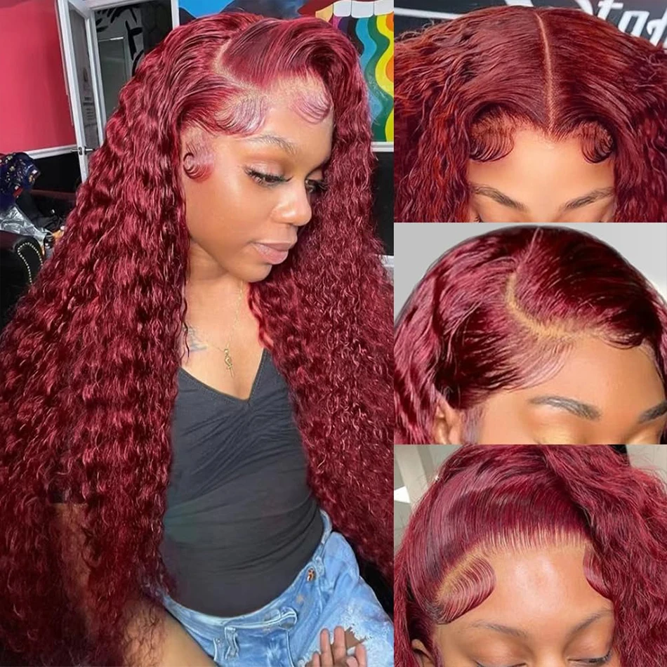 Top Trends: 99j Burgundy 13x6 Hd Lace Front Wig Human Hair 13x4 Deep Wave Curly Red Colored Water Wave Glueless Preplucked Lace Frontal Wigs Shoppable Styles - Image 5