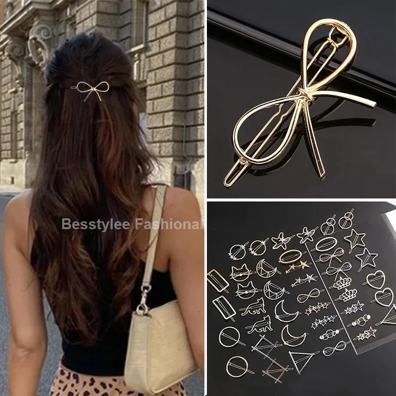 Top Trends: Fashion Woman Bow Hair Clip Metal Geometric Mini Hairpins Alloy Round Star Hairgrip Barrette Girls Headwear Hair Accessories Shoppable Styles