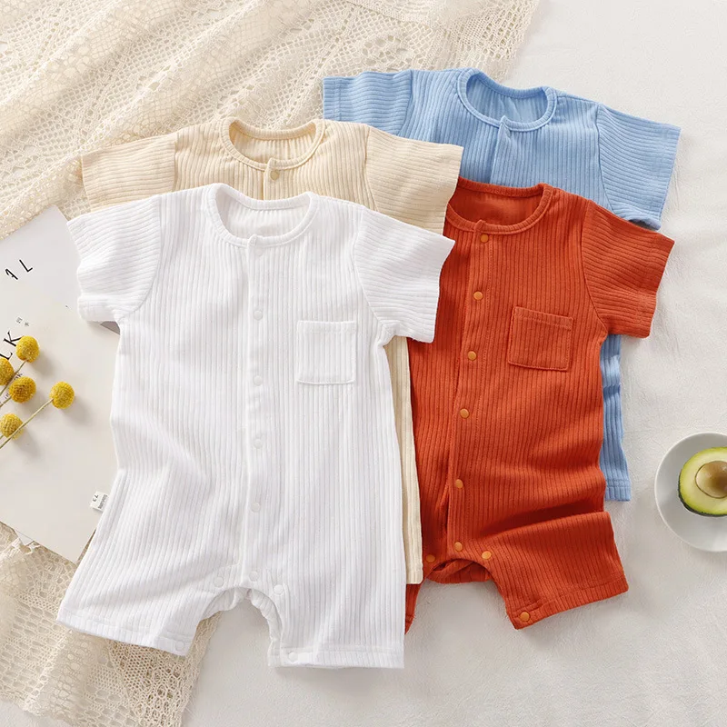 Top Trends: Newborn Baby Short Sleeve Romper For Twins Boys Girls Cotton Summer Bodysuits Toddler One-pieces 0 To 24 Months Clothes 2023 Shoppable Styles