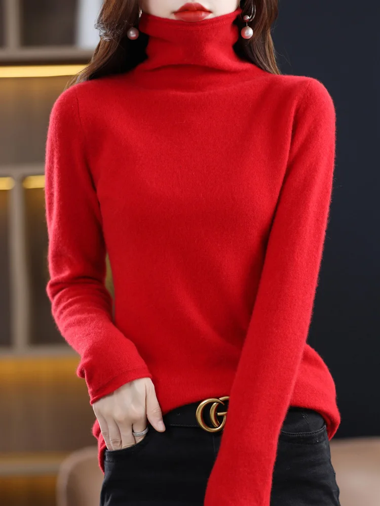 Top Trends: Fashion Basic Long Sleeve Pullover Autumn 100% Merino Wool Sweater Turtleneck Cashmere Women Knitted Clothing Tops Shoppable Styles