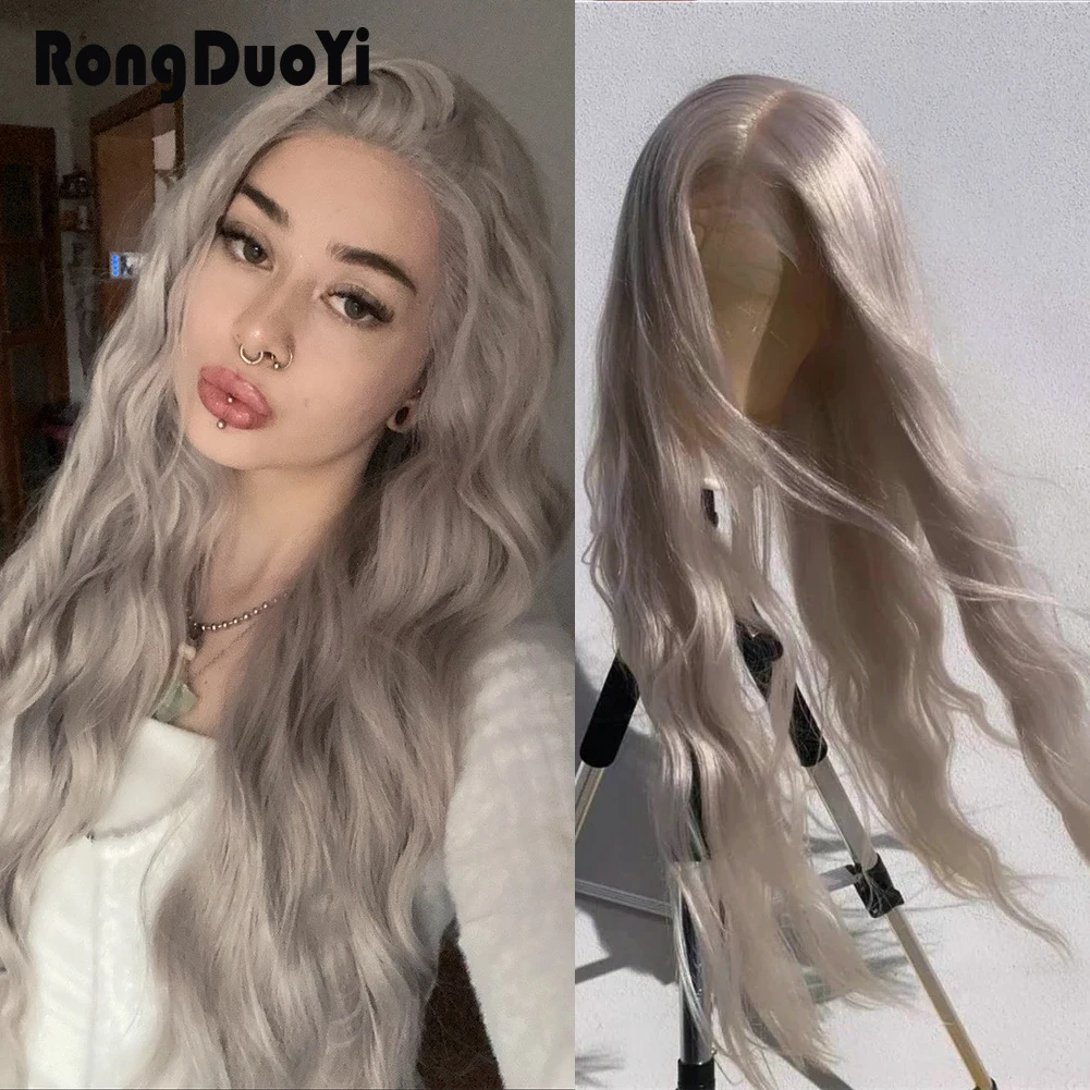 Top Trends: RONGDUOYI Cosplay Synthetic Lace Front Wigs Silver Grey Wig Synthetic Wavy Hair Lace Wigs For Women Heat Resistant Daily Used Shoppable Styles - Image 2