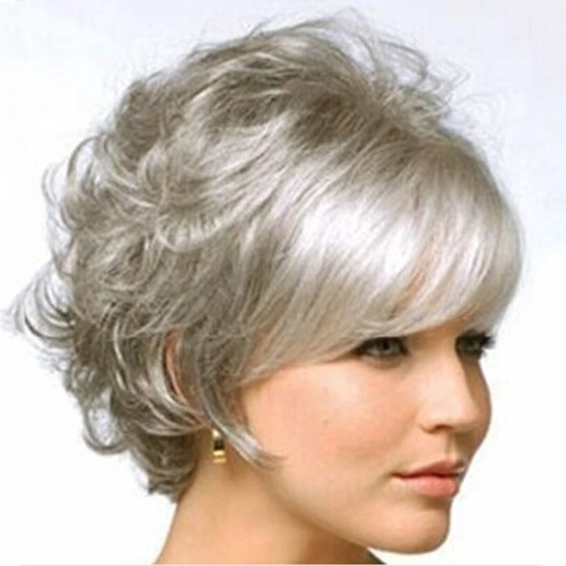 Top Trends: HAIRJOY Women Synthetic Hair Short Layered Curly Puffy Bangs Silver Grey Wig Machine Made Shoppable Styles