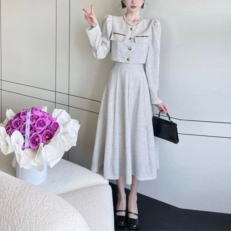 Top Trends: Women's Autumn New Leisure Suit Skirts Commuter Fashion Button Pocket Coat High Waist Half Skirt Long Sleeve 2-piece Skirt Set Shoppable Styles