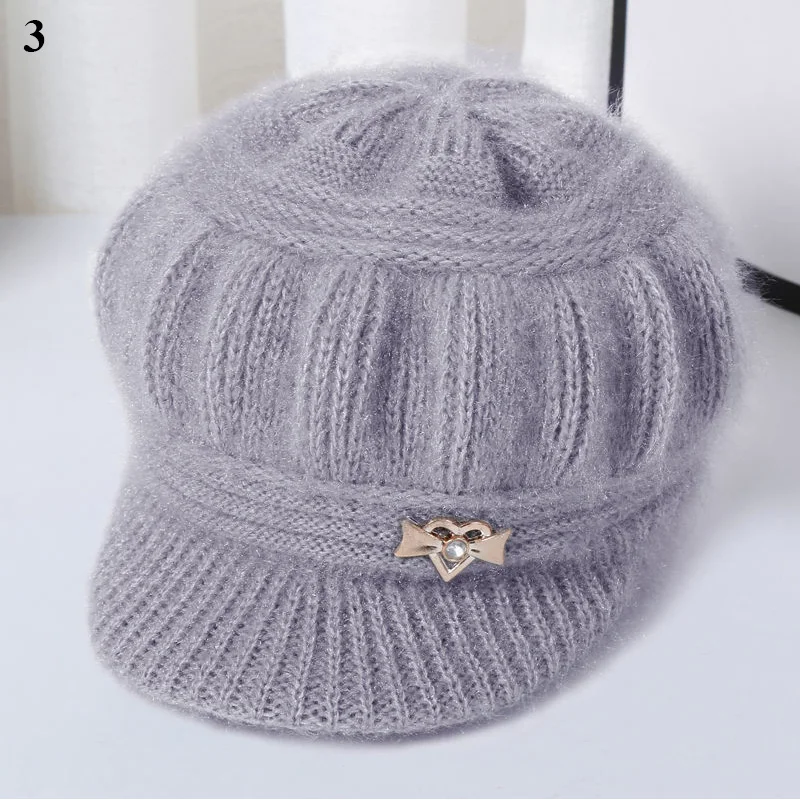 Top Trends: Women Rabbit Fur Winter Hats Thicker Short Brim Knitted Cap Girls Autumn Winter Metal Embellish Solid Hat Warm Wool Cap Gorras Shoppable Styles