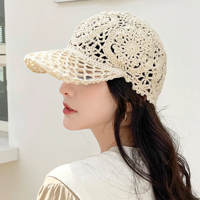 Top Trends: Summer Thin Hollow Hook Flower Hat Elegant Ladies Casual Peaked Cap Fashion All-match Simple Outdoor Street Sweet Baseball Caps Shoppable Styles